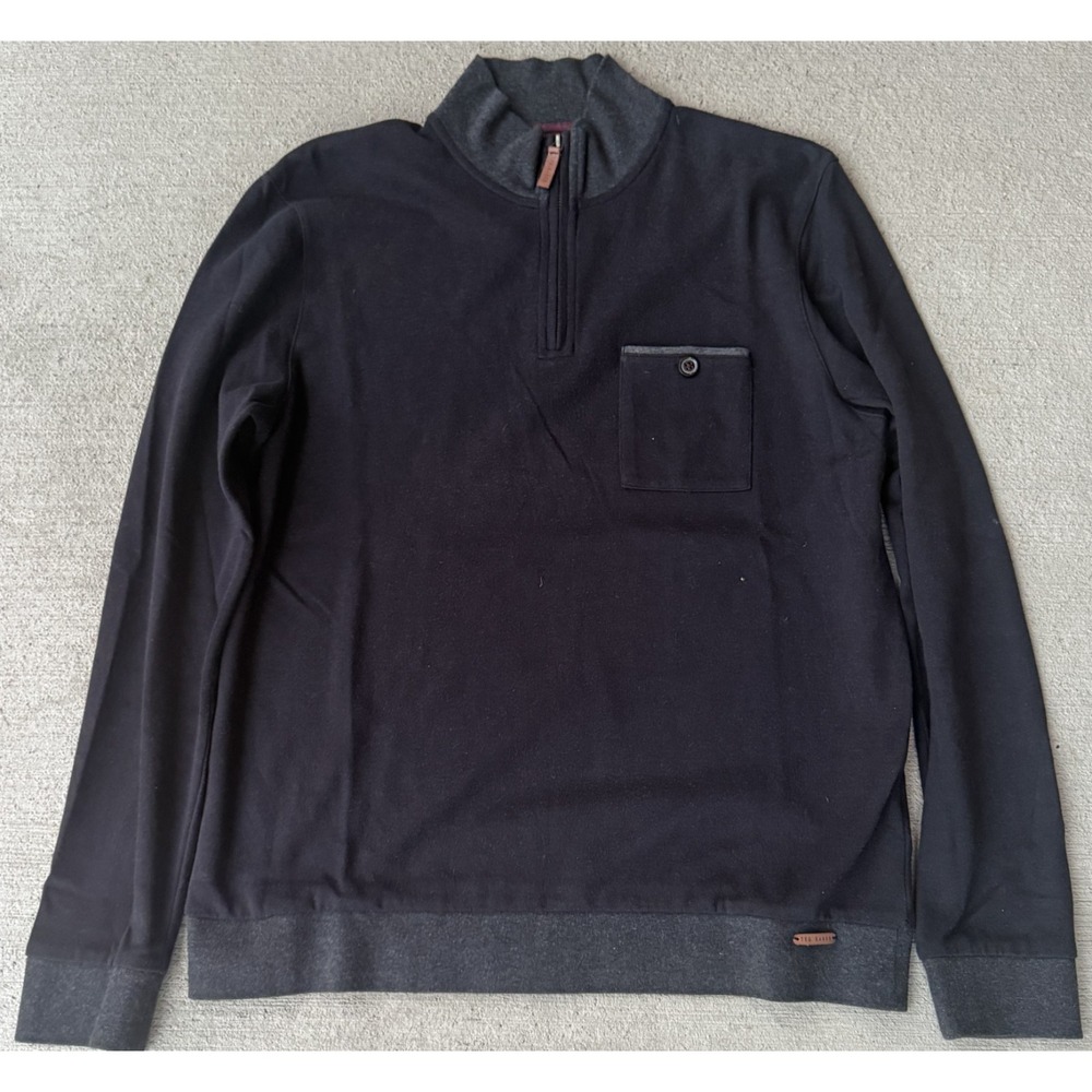 Ted Baker London Mens Golf Sweater Black Quarter Zip Long Sleeve Pullover Size 5